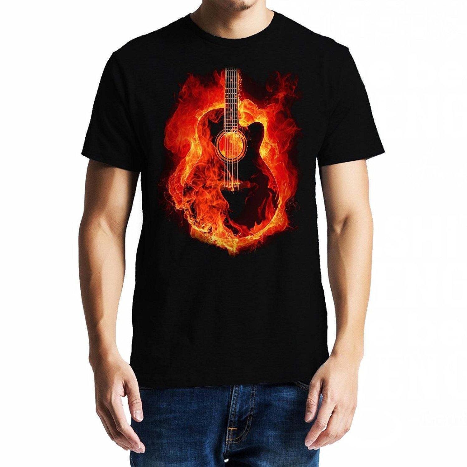 Burning Guitar Music Unisex Graphic T-Shirt GeekDawn