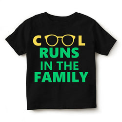 Kid's Printed Round Neck Cotton Half Sleeve T-Shirt(Cool runs in the family), Black, Kid's T-Shirt - GeekDawn