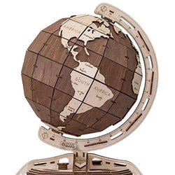 EWA Eco-Wood-Art Model Globe (Brown) l Wooden 3D Puzzle DIY Mechanical Kit with Secret Lock-Box - GeekDawn