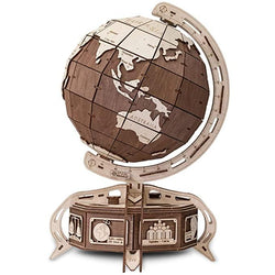 EWA Eco-Wood-Art Model Globe (Brown) l Wooden 3D Puzzle DIY Mechanical Kit with Secret Lock-Box - GeekDawn