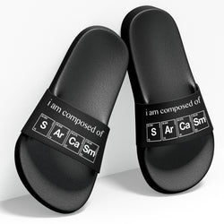 I am Composed of Sarcasm , Slides / Slider Slippers , Black