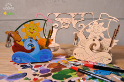 Ugears 4Kids Coloring Model "Sailboat Kit" I DIY Self-Assembly Coloring Kit for Kids - GeekDawn