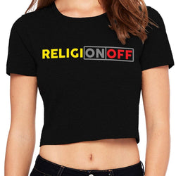 Crop Top/Crop t-shirt/Crop Blouse, Religion Off, Black - GeekDawn