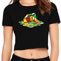Crop Top/Crop t-shirt/Crop Blouse-Rubik's Cube, Black - GeekDawn