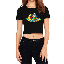 Crop Top/Crop t-shirt/Crop Blouse-Rubik's Cube, Black - GeekDawn