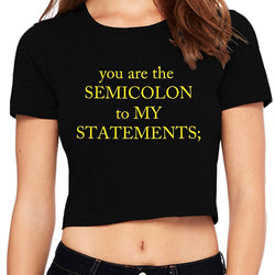 Crop Top/Crop t-shirt/Crop Blouse, Semicolon, Black - GeekDawn